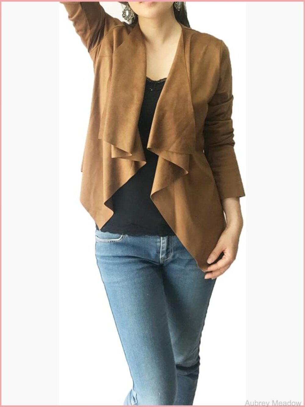 Long Sleeve Drape Front Cardigan, Faux Suede, Soft & Chic